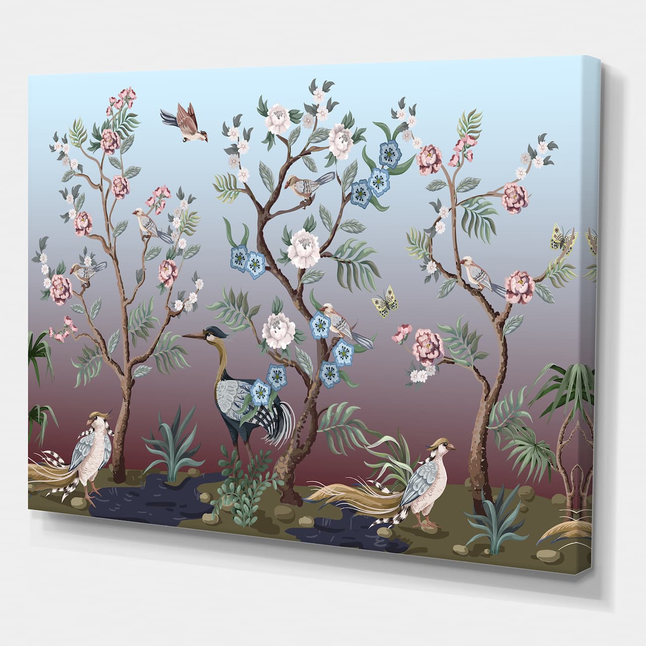 Designart - Chinoiserie With Birds and Peonies XI - Traditional Canvas Wall Art Print